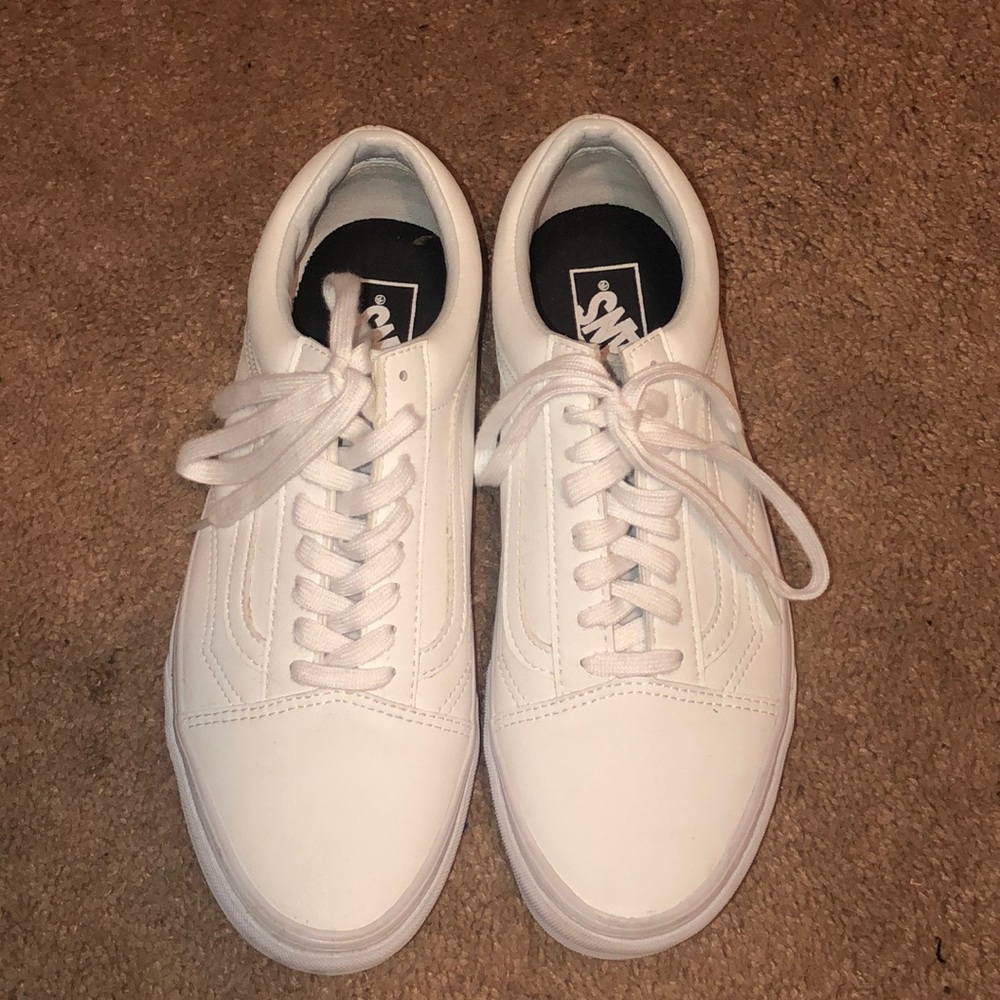 Never worn all white leather old skool Vans